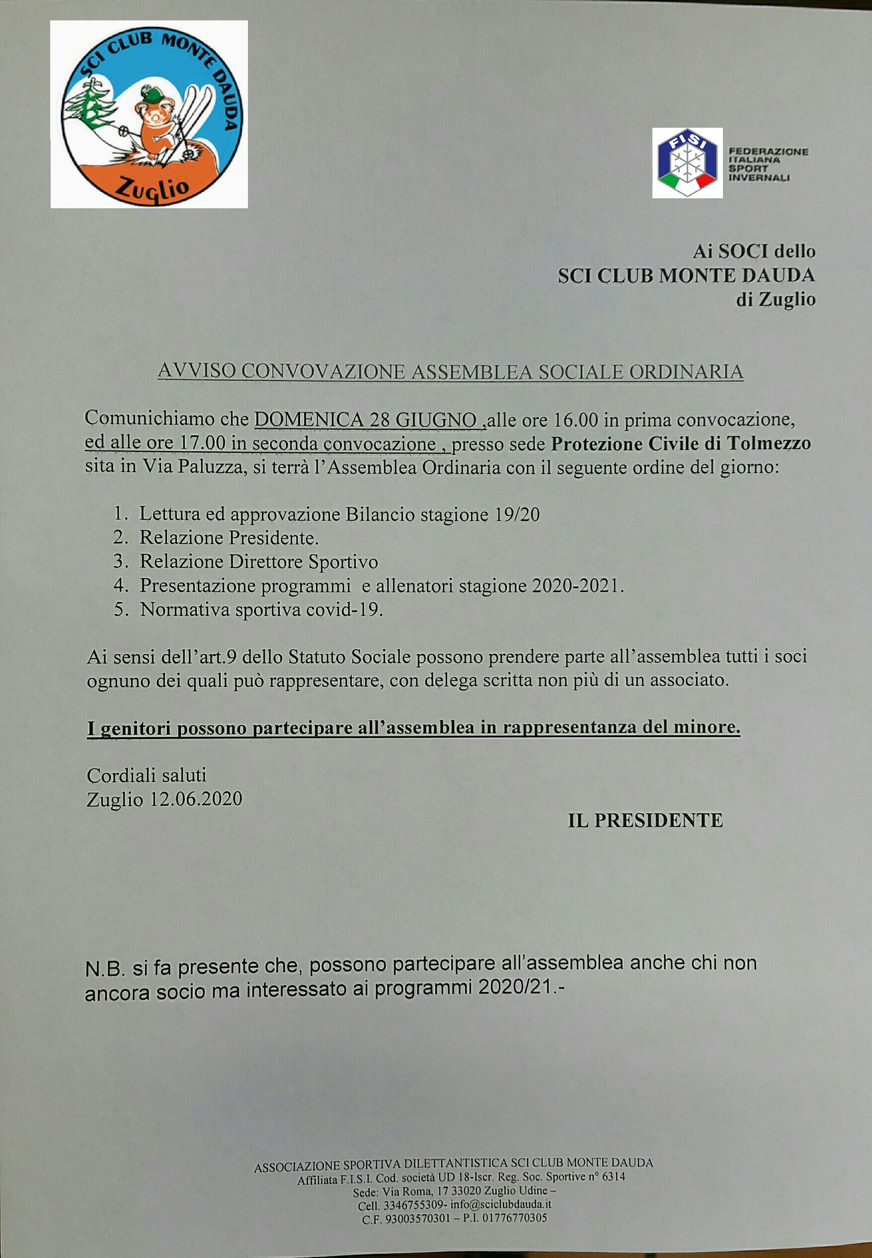 ASSEMBLEA SOCI E PRESENTAZIONE PROGRAMMI